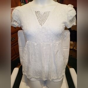 NWT Alice Eqlegant White Lace Top With Built-in Lining And Diamond Accents Large